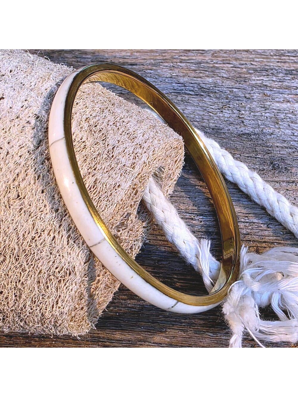 Tribal India Raw Brass and Cream Yak Bone Bangle Bracelet